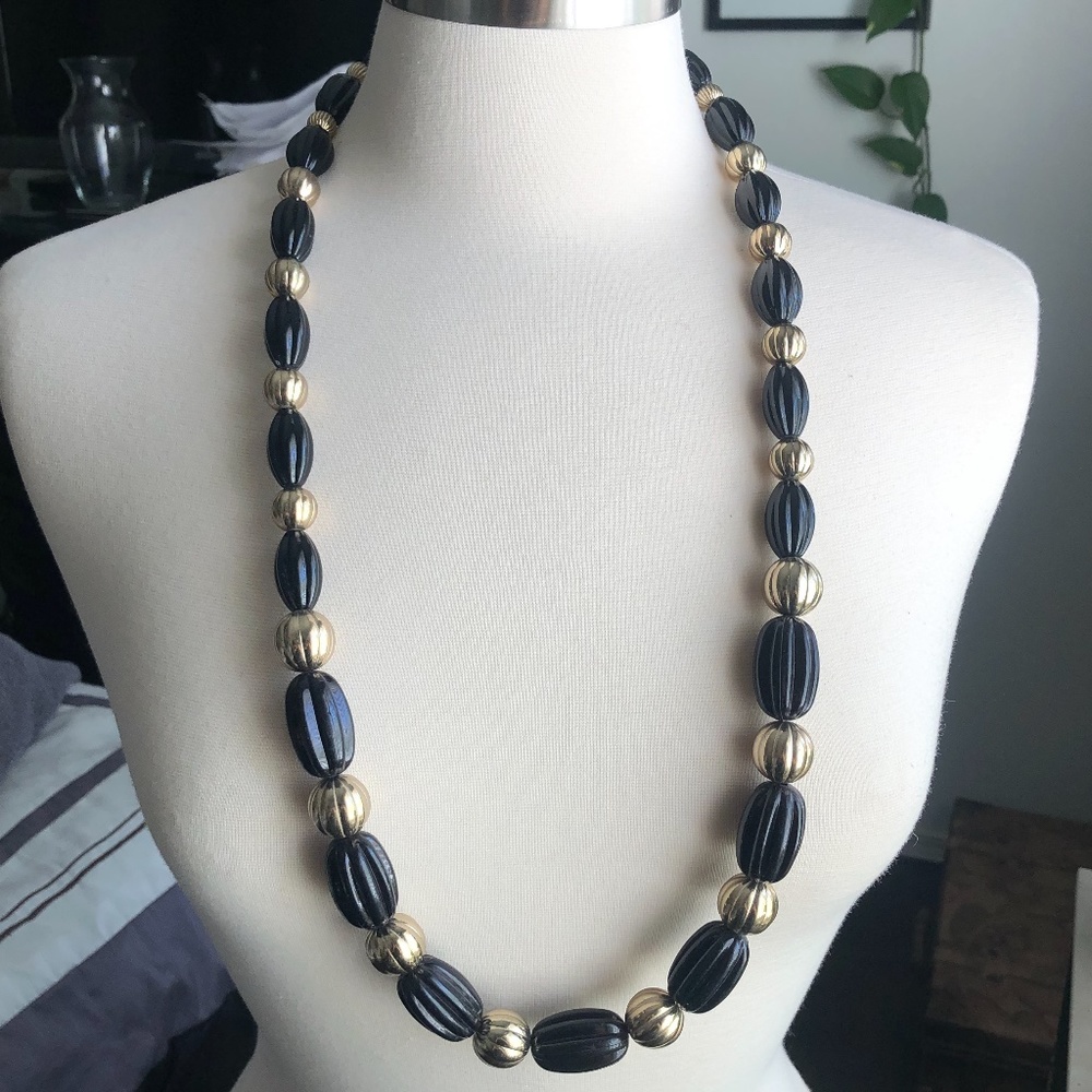 Large Black & Gold Beaded Necklace